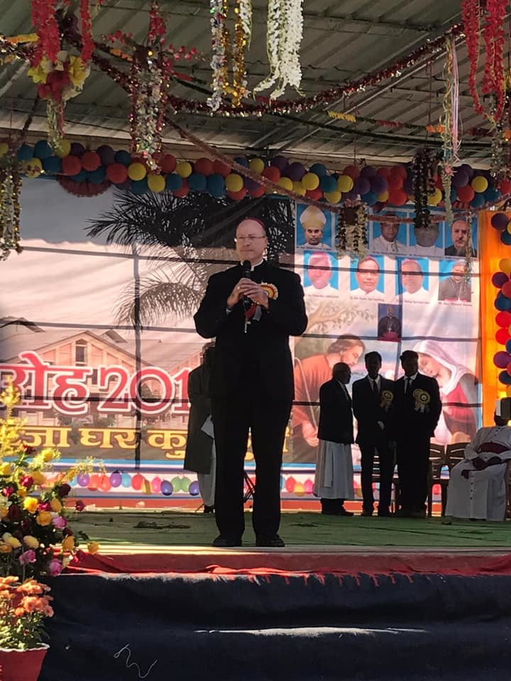Bishop McKnight joins fellow bishops and thousands of people of the Jashpur diocese in celebrating the 50th anniversary of the completion of the Cathedral of the Holy Rosary in Kunkuri on Dec. 30.